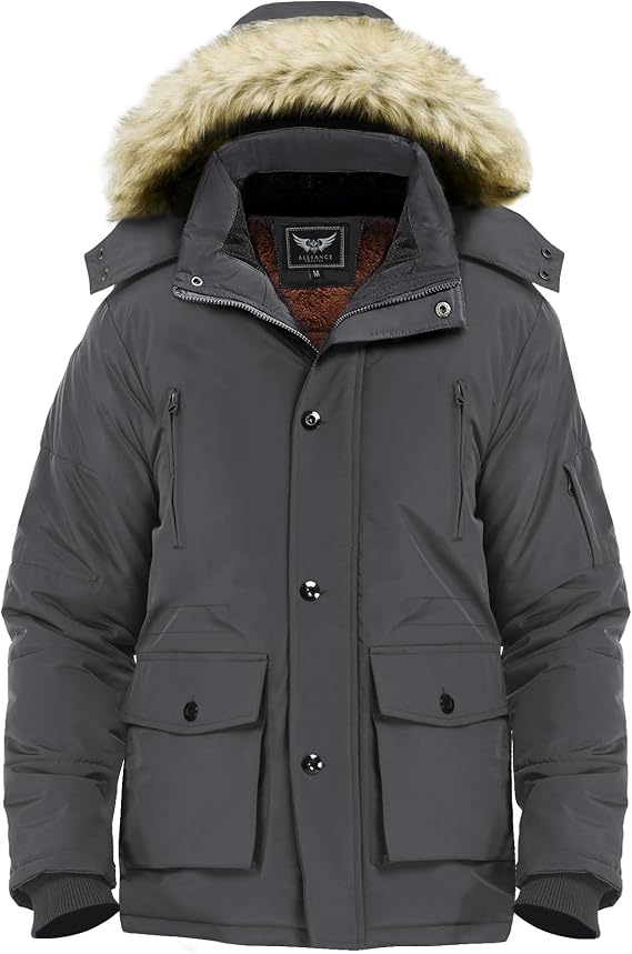 Men's Winter Thicken Coat Warm Faux Fur Lined Padded Puffer Parka Jacket with Removable Hood