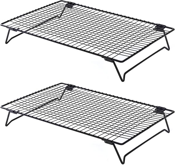Baking Cooling Racks Stackable 2 Pcs Steel Wire Foldable, Stands Cookies Breads Meats
