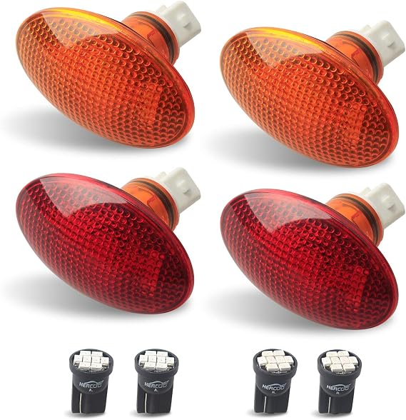 HERCOO LED Dually Bed Fender Side Marker Lights Front Rear Lamps Compatible with Ford 1999-2010 F350 F450 F550 Super Duty