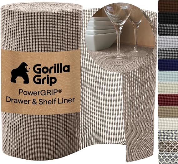 GORILLA GRIP powerGRIP Drawer Shelf and Cabinet Liner, 12" x30', Beige