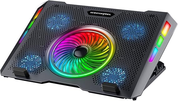 ICE COOREL Gaming Laptop Cooling Pad with One Turbofan and 5 Cooling Fans, RGB Laptop Cooler Stand with 5 Height Adjustable, Cooling Pad for Laptop 15-17 Inch