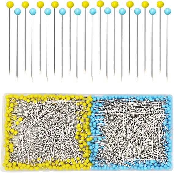 500 PCS Straight Pins, 1.75IN Sewing Pins Long Glass Ball Head Quilting Pins for Fabric, Stainless Steel Dressmaker for Sewing, Crafts, Jewelry Making, DIY(Yellow and Blue)