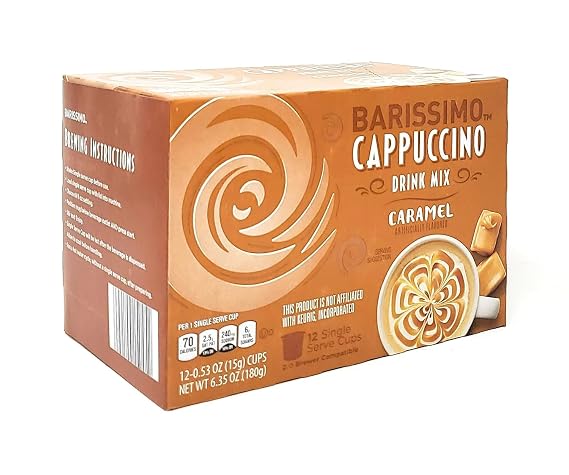 Caramel Cappuccino Coffee Drink Mix K-Cup Compatible, 12 Single Serve Cups 6.35 oz/180g (Pack of 1)