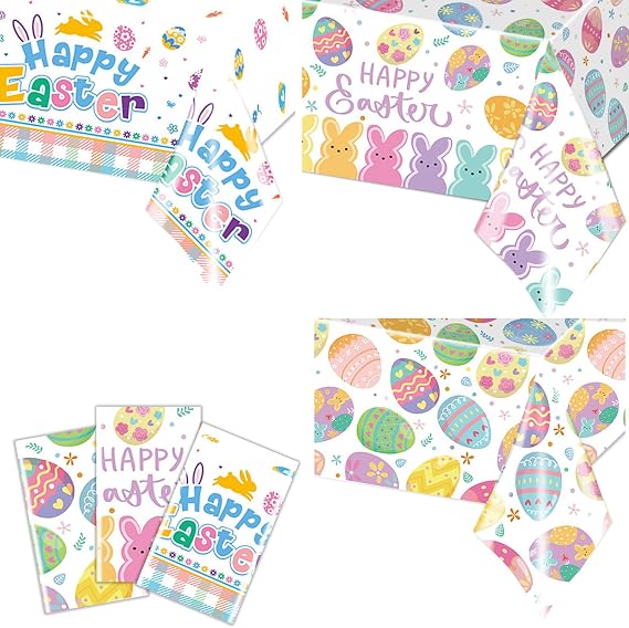 Easter Tablecloth Plastic 3 Pcs Colorful Eggs Table Cloth 54x108 Inch Disposable Decorations Rectangle Spring Easters Egg Table Cover for Easters Tables for Spring Easter-Themed Party (Easter)