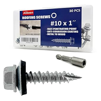 #10 x 1 Hex Head Sheet Metal Roof Screws, Rustpert Coating Metal to Wood siding Screws, 30 Pieces