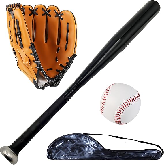 25 Inch Aluminium Baseball Bat Set with Glove and Baseball for Softball Batting Training Pickup Games