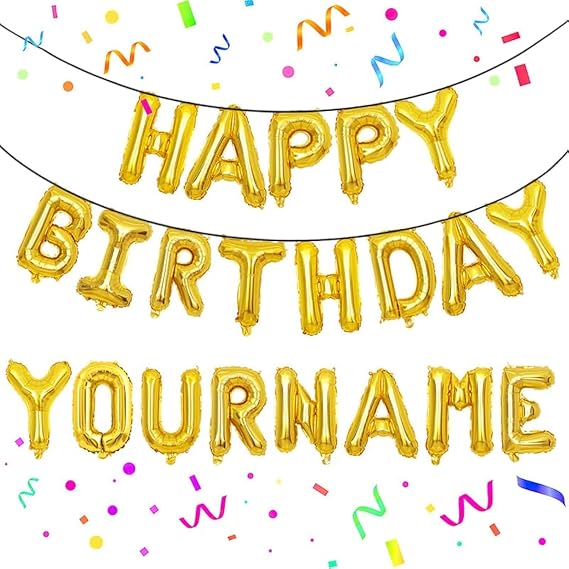 Happy Birthday Banner,Personalized Name Happy Birthday Balloon Banner Letters Balloons 2 Sets A-Z 16 Inch Reusable Foil Mylar Birthday Party Decorations for Women Men Boys Girls (Gold)