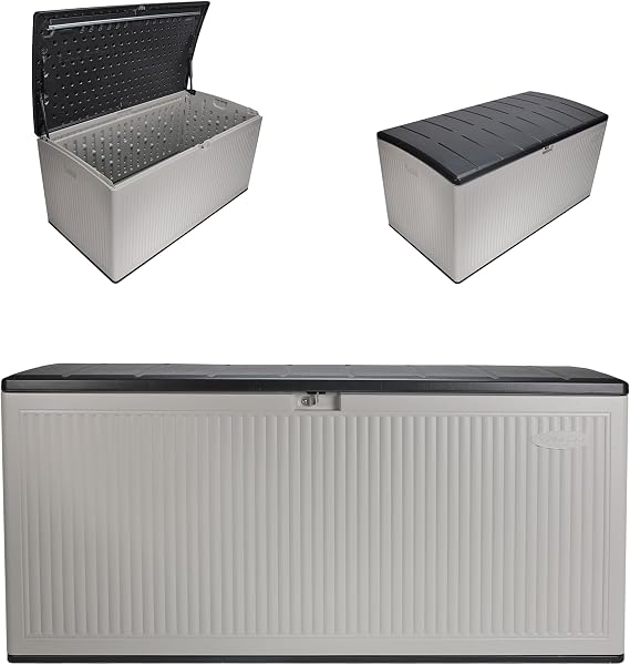 Suncast XL Deck Box, 160 Gal, Resin Reeded, Lockable, Iron Ore, French Gray