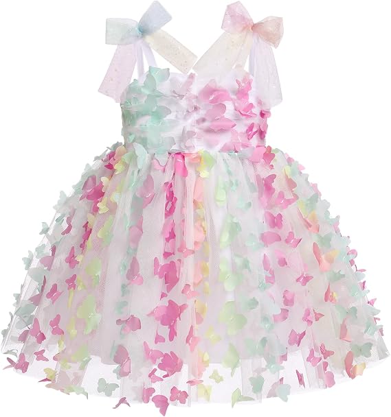 IMEKIS Toddler Baby Girl Birthday Butterfly Dress Boho Rainbow Tulle Tutu Outfit Cake Smash Photo Shoot
