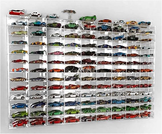 Clear Display Case Wall Cabinet for 1:64 Hot Small Toy Car Wheels Scale Matchbox Hot Toy Cars Collection Storage Display (108 Slots, 32" X 21")
