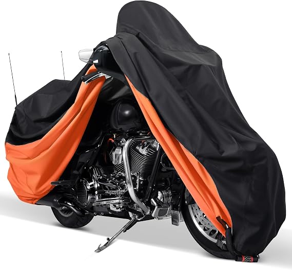 PBYMT Motorcycle Cover with Side Top Box, Waterproof Cover Compatible with Harley Davidson Touring Ultra Limited Street Glide Road Glide Electra Glide Outdoor All Weather Protection, 116" x 47" x 53"
