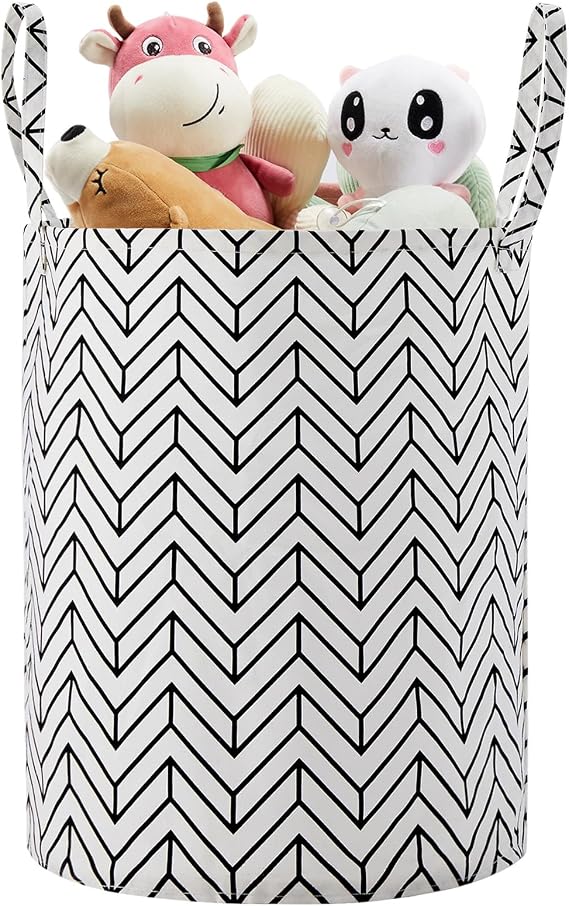 Baby Laundry Basket Nursery Hamper with Long Handles, Black Geometry