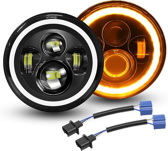 Willpower 7" Round LED Headlights, Amber White DRL, for Jeep Wrangler Moto