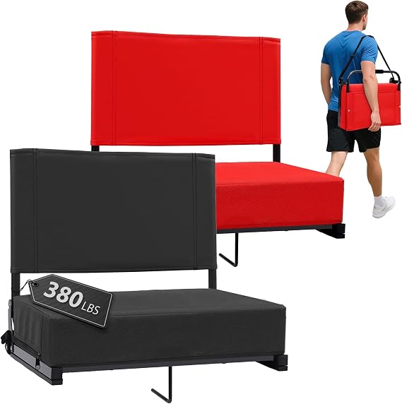 Stadium Seats with Back Supports - 2 Pack Red & Black Combo | Bleacher Chair for Sporting Events
