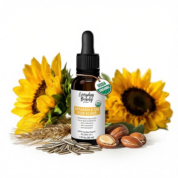 Organic Vitamin E Oil for Scars - All Natural & Vegan Skin Moisturizer 1 Fl Oz - Light and Unscented - Reduce Wrinkles, Anti Aging, Lighten Dark Spots - Face, Skin & All Over