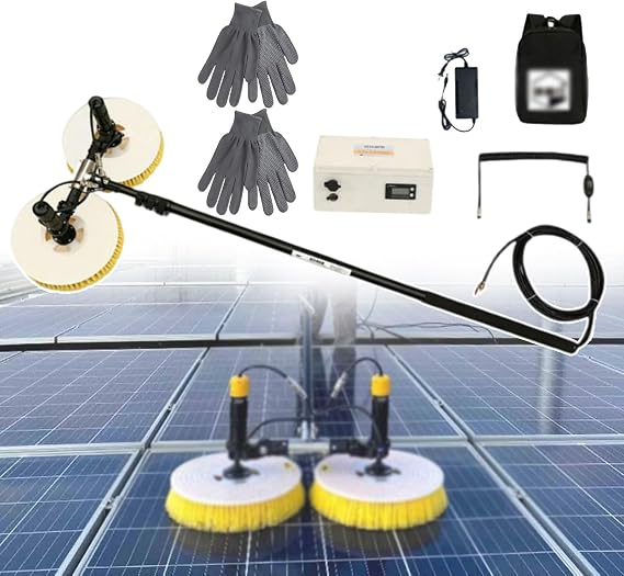 Solar Panel Cleaning Brush, Photovoltaic Panel Cleaning Machine, Double Head PV Panel Wash Cleaning Machine 40MM Diameter Cleaning Tool (with Battery Pack & Charger) 3.5m
