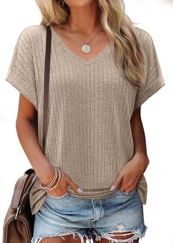 JUSTFASHIONNOW Womens Summer Tops V Neck Sweater Dolman Short Sleeve Shirts