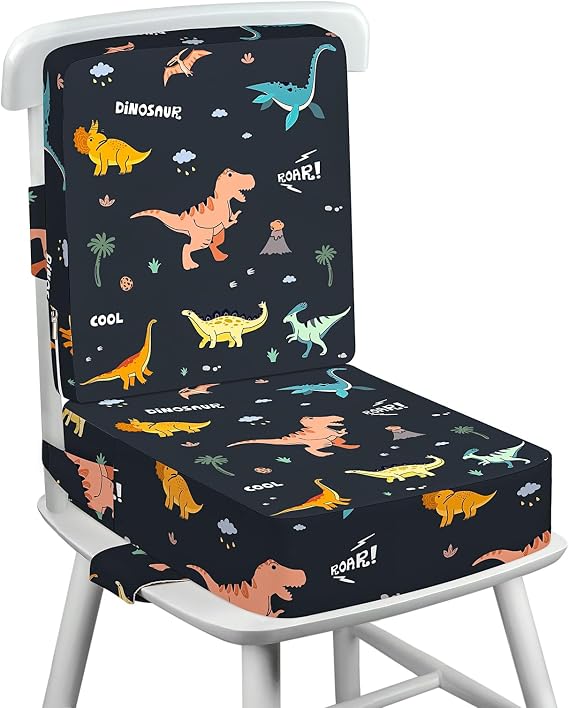 Kids Booster Seat for Dining Chair, Backrest, 10cm Booster Seat | Kids Booster Seat, Non-Slip Bottom and Adjustable Safety Belt, 2 pcs Easy Cleaning Booster Cushion, Dinosaur
