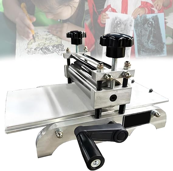 Manual Engraving Machine, Tabletop Print Making Machine for Printmaking, Portable Flatbed Printing Press Tool with Adjustable Roller Height, 12.2x6.6 Inch Printing Area