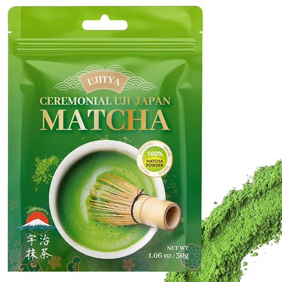 Ceremonial Grade Uji Matcha Powder - Stone-Ground from Kyoto Japan, Umami-Rich for Tea Ceremony Vibrant Green (1.06oz/30g) Zero Sugar Vegan 0 Calories