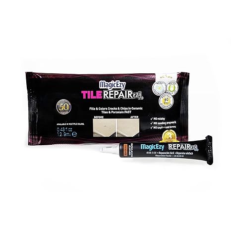 MagicEzy Tile Repairezy (Beige/White Kit) - Ceramic & Porcelain Tile Repair Kit - Gap Filler & Touch Up Pen for Bathroom Floor & Counter Tops