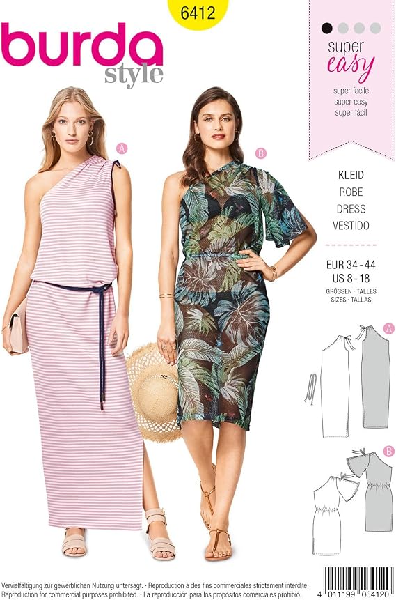 Burda Style Sewing Pattern B6412 - Misses' Easy-to-Sew Dresses, A(8-10-12-14-16-18)