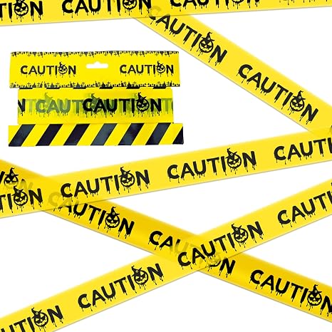 Halloween Decorations Caution Tape,Yellow&Black Caution Hazard Warning Tapes Roll Scary Zombie Safety Indoor&Outdoor Crime Scene DIY Barricade-Party/Door/Tree/Yard/Danger Area/Haunted Houses-3In*82Ft