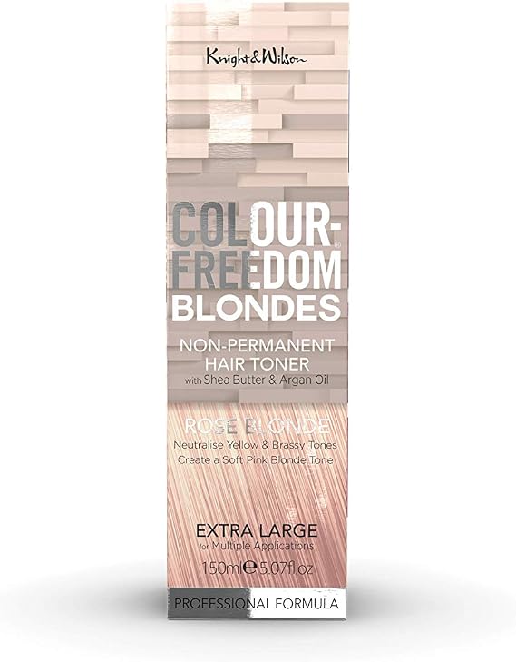 Knight & Wilson Colour-Freedom Rose Blonde Toner, Semi Permanent Bleach-Free Soft Pink Rosy Gold Base Shade, Neutralises Yellow & Brassy Tones, for Naturally Light, Bleached or Coloured Hair (150ml)