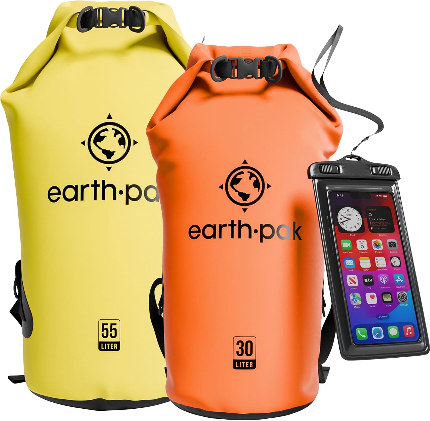 Earth Pak Waterproof Dry Bag - Roll Top Waterproof Backpack Sack30L Orange & 30L Yellow