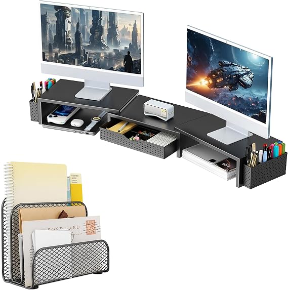 gianotter Dual Monitor Stand Riser + Mail Organizer Countertop (Black)