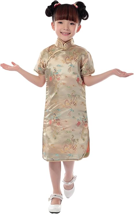 AvaCostume Girls Chinese Dragon Phoenix Qipao Cheongsam Dress