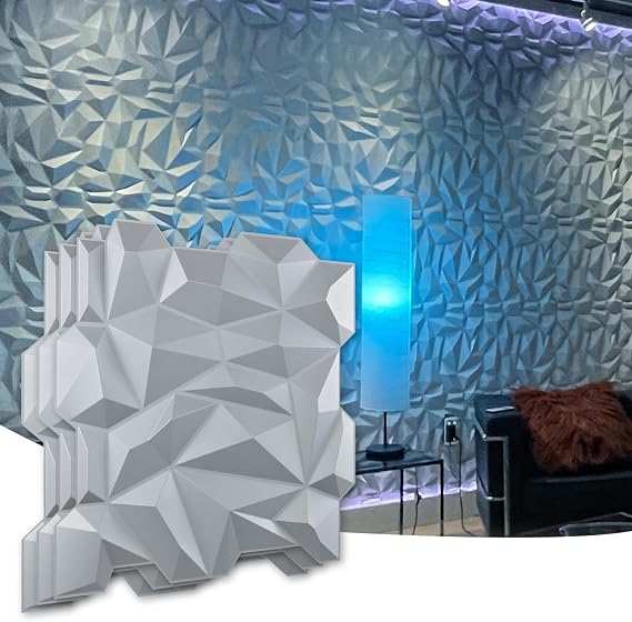Art3d PVC 3D Diamond Wall Panel Jagged Matching-Matt Silver, for Residential and Commercial Interior Decor (12 Pack)