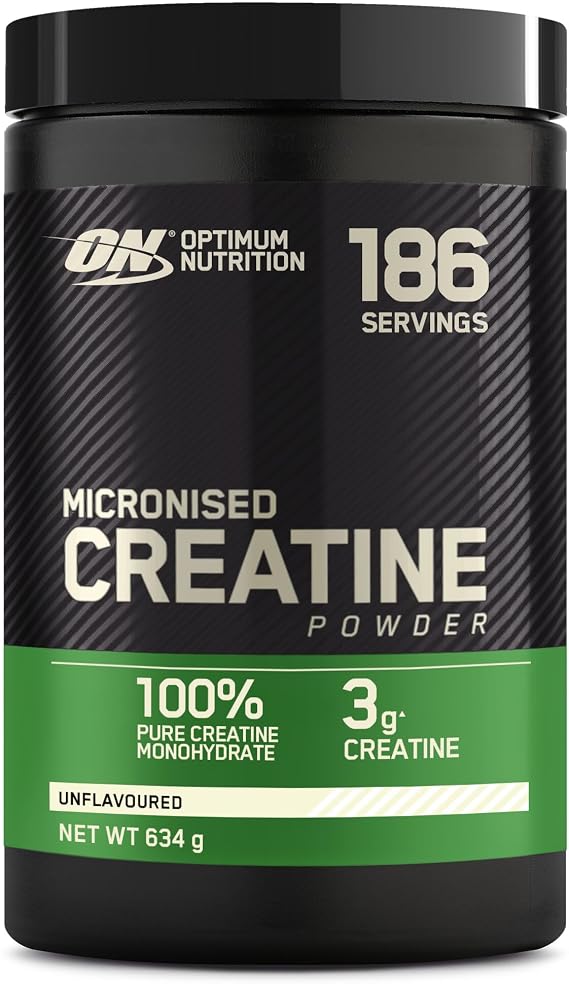 Optimum Nutrition Micronised Creatine Monohydrate Powder, 634g | Unflavoured, 186 Servings, Supplement to Supports Muscle Strength & Power, Pre and Post Workout