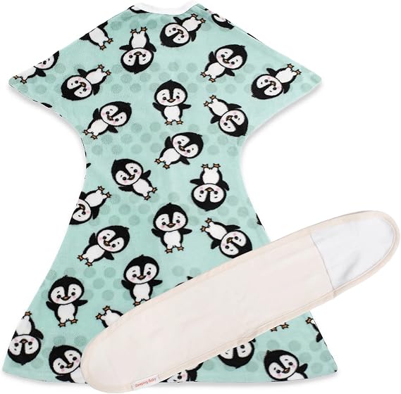 SleepingBaby Zipadee-Zip Fleece Transition Swaddle and Cream Snuggle Strap - Arms-Out Wearable Blanket for Baby Sleep, Soft Breathable 0.8 TOG - Perfect Penguin, Large (12-24 Month)