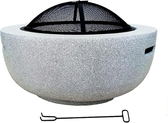 Concrete Round and Wood Burning Fire Pit Outdoor Garden Heaters 3 in 1 Fireplace for Bonfire Barbecue in The Wild Ice Bucket with Grill Grate for Camping/Heating/Bonfire and Picnic