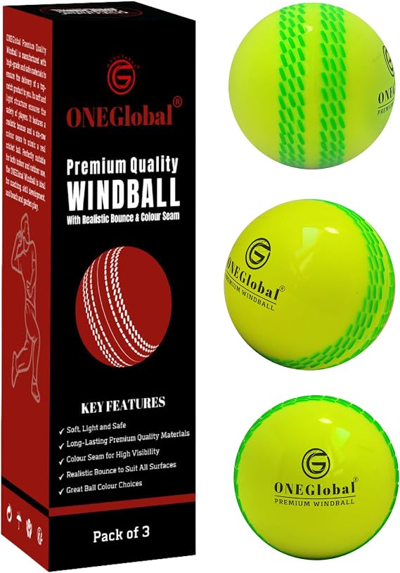 Premium Windball Soft Cricket Balls Durable & Safe Coloured Stitching Realistic Bounce & Swing Indoor/Outdoor Coaching Training Garden & Beach Games