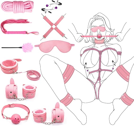 10 Piece Set Flexible Bondaged Bed Tie Downs Kit Women Sx Tie up Set Women Couple Toys for Bed Room Play, Couples Sexy Accessories Toys Play His and Hers Toys Adults Play F02 (Pink)