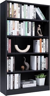 5-Shelf Wood Bookcase Freestanding Display Bookshelf for Home Office School Black,11.6 Depth33 Width59.8 Height