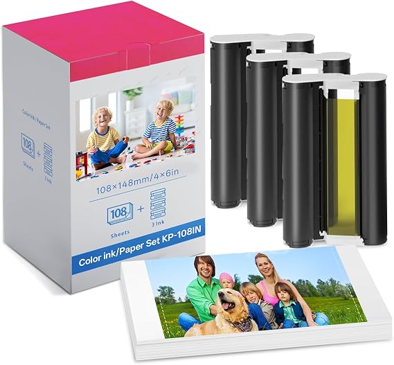 108IN Replacement for Canon Selphy KP-108IN Ink and Photo Paper