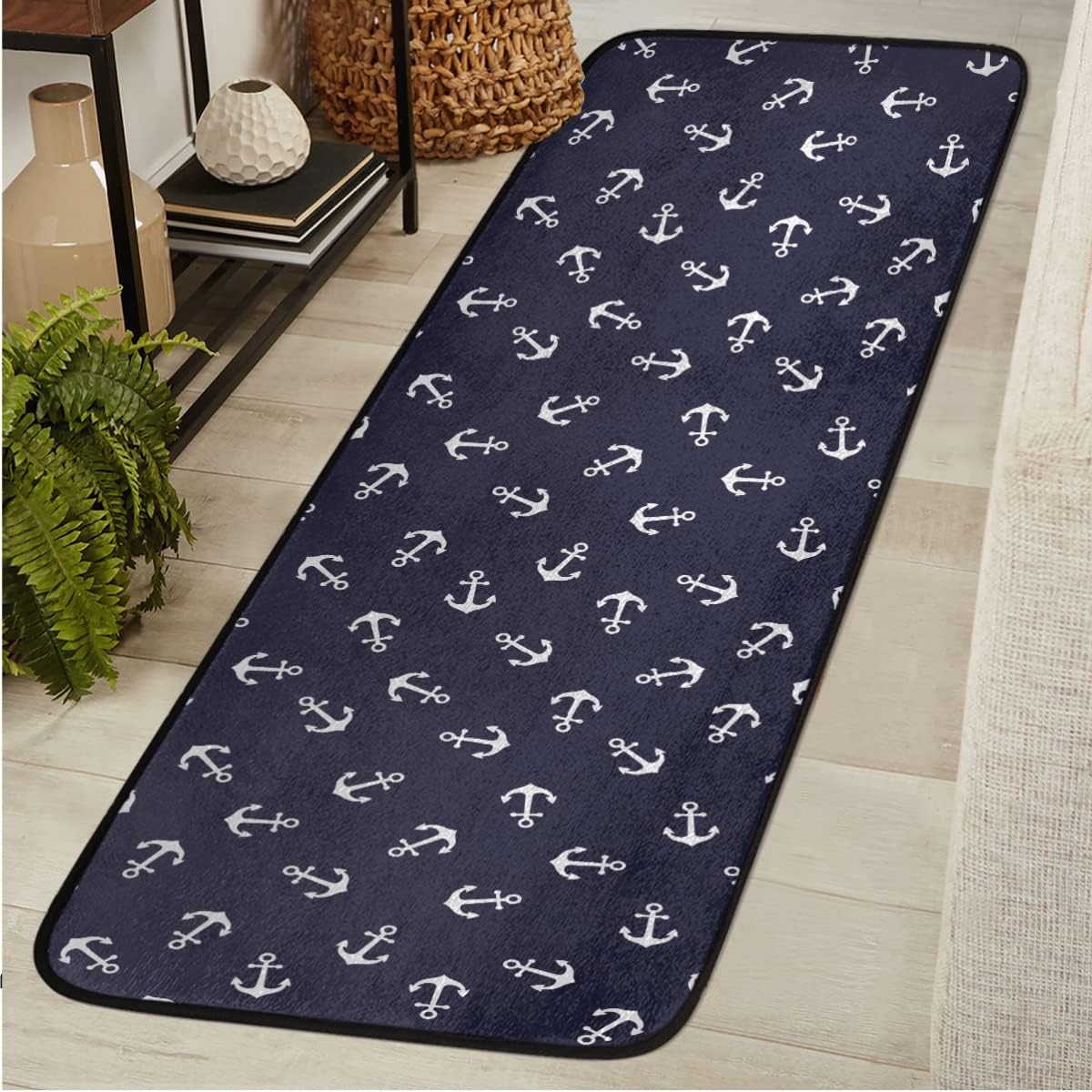 Beach Anchor Nautical Theme Runner Rug 2 x 6 ft, Ocean Sea Hallway Entryway Rug Runner Carpet Non Slip Long Door Mat Indoor Outdoor Area Rug for Kitchen Bedroom Bathroom Laundry Room Patio