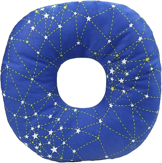 Ear Piercing Pillow, 9'' Donut Pillow, Ideal for Side Sleepers, Blue, Adjustable Filling, Invisible Zipper