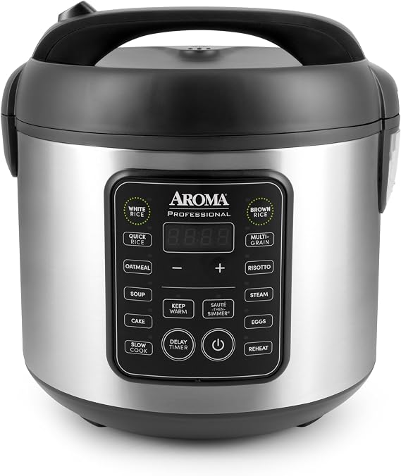 AROMA Digital Rice Cooker, 4-Cup (Uncooked) / 8-Cup (Cooked), 2 Qt, Steamer, Multicooker, Slow Cooker, Oatmeal Cooker, Auto Keep Warm, Stainless Steel