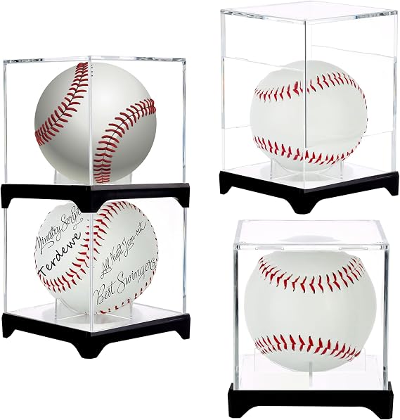 4 Pack(with Base) Baseball Display Case,UV Protected Acrylic Baseball Boxes for Display