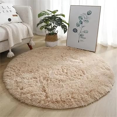 Fluffy Rug for Bedroom,Soft Round Area Rugs for Living Room,Circle Chenille Rugs for Girls Bedroom,Cute Shaggy Circular Carpet for Kids Teens Girls Baby ,4 x 4 Feet