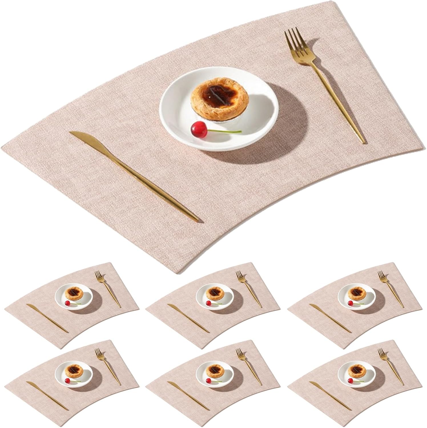 Wedge Placemats for Round Tables, Faux Leather Washable Double-Sides Available PU Table Place Mats Set of 468 Color : Pink, Size : Straight_Set of 6
