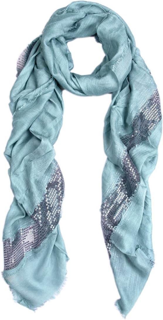TrendsBlue Solid Color Frayed Edge Sequin Stripe Glitter Scarf