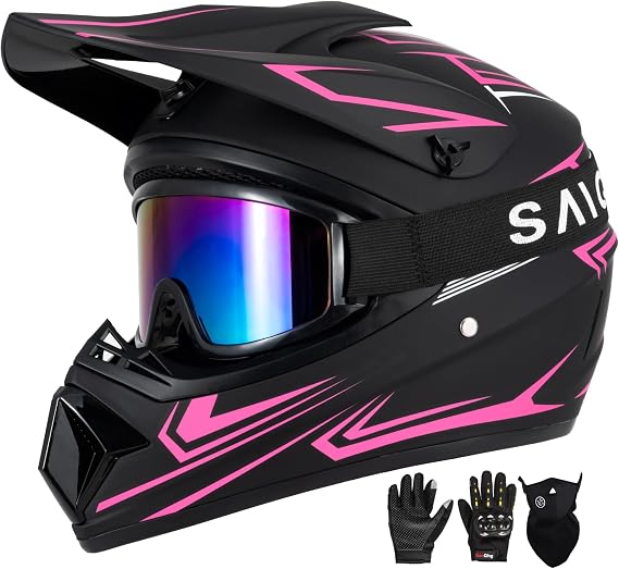 Youth Kids Motocross Helmet DOT Approved ATV BMX Dirt Bike for Boys Girls | Adult Off-Road Full Face Motorcycle Helmet with Goggles Gloves Mask, Lightweight Breathable for Riding