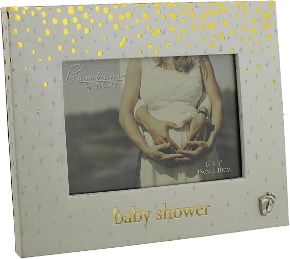 Bambino Gold Dots Baby Shower Photo Frame 6" x 4" Baby Feet Icon
