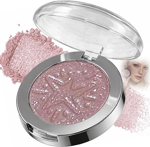 Dusty Rose Shimmer Eyeshadow Compact - Soft Grey Pink Powder For Eye Makeup & Highlighter, Smooth Blendable Buildable Colour With Radiant Glow For Everyday Wear, Multi Use For Eyes Cheeks And Nose