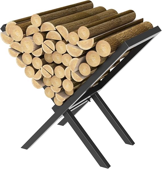 Firewood Rack Indoor Outdoor, Metal Wood Storage Holds Up to 110 lbs Logs Stacking Stand, Heavy Duty Firewood Stand for Fireplace, Fire pit